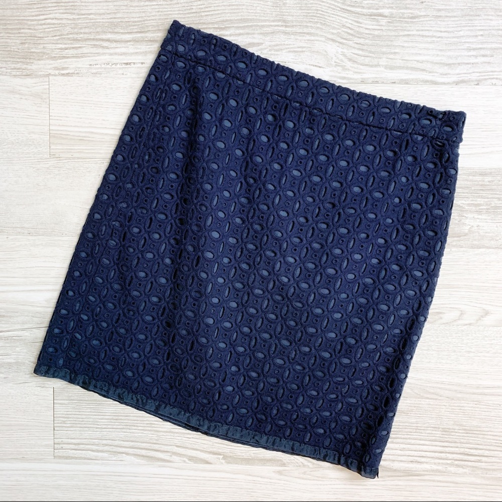 J. Crew Navy Eyelet Mini Skirt